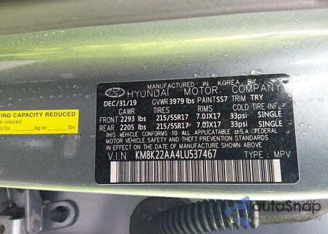 2020 Hyundai Kona Sel z USA, uszkodzony, nr VIN KM8K22AA4LU537467